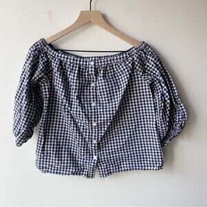 merona navy white gingham off shoulder top